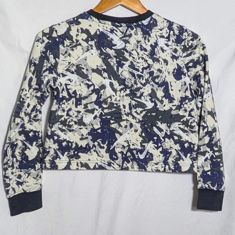 Girls Youth Nike Cropped ‎ Crewneck Sweatshirt, Blue, Cream, Gold Swoosh, Sz L